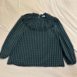 Draper James Black and Green Vintage Plaid Blouse Like New